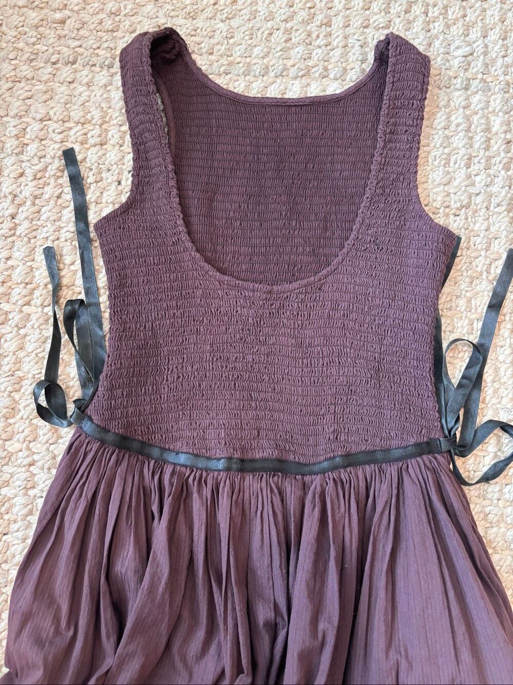NWT Free People Nightingale Seersucker Midi Dress Plum Smocked Drop Waist, XS $1 - Picture 8 of 10